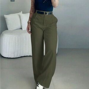 High-Waist Olive Wide-Leg Pants